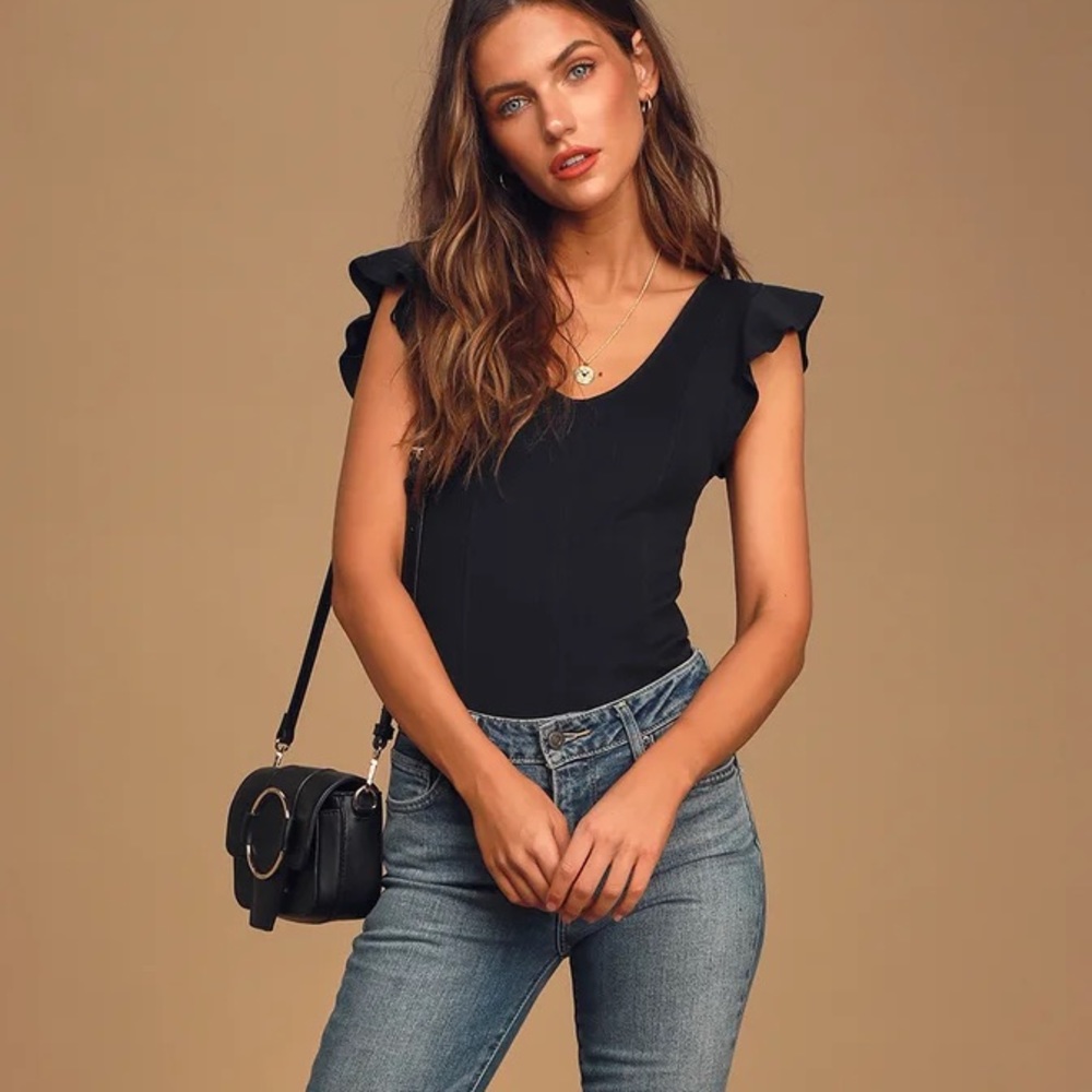 Free People Black Flutter Sleeve Top